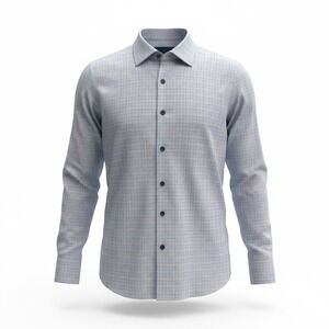 David Donahue Mens Dress‎ Shirt Blue Tan Plaid Button Down 18 34 35 Cotton